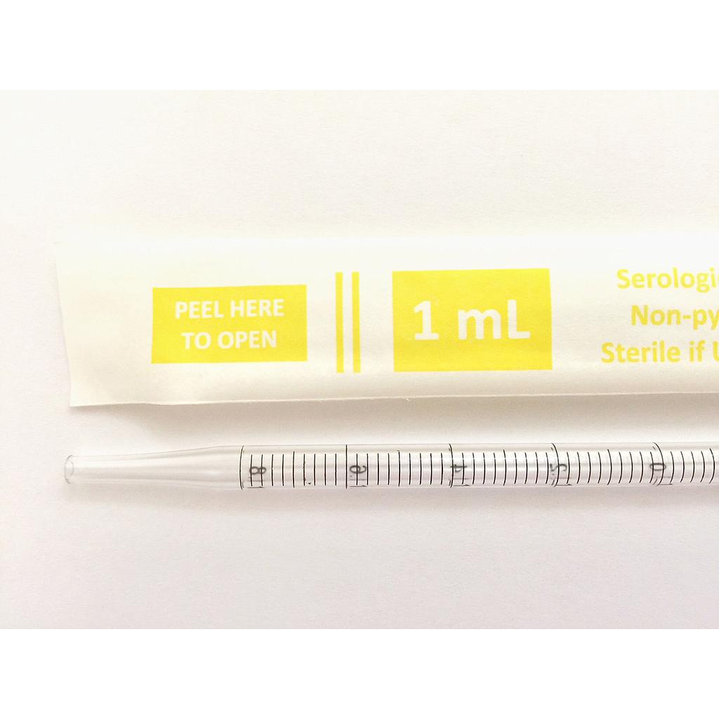 Pipet 1ml Individually wrapped sterile, Pack Quantity: 100, 1/100ml, Case Quantity: 800, Yellow from Scilogex Image